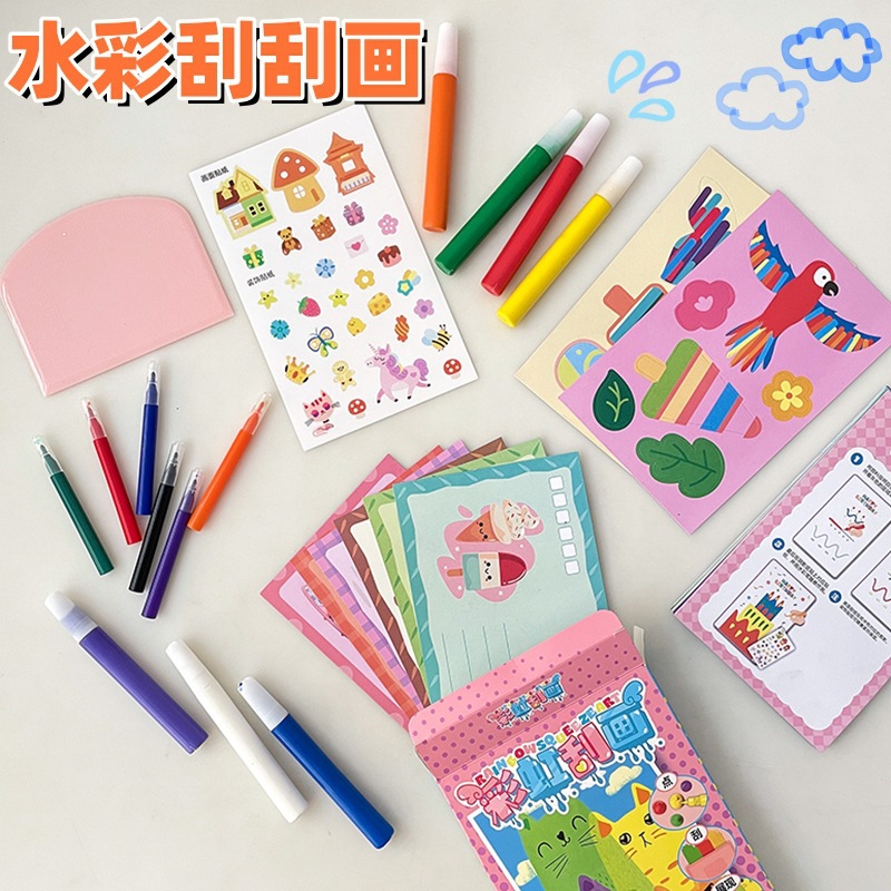 rainbow dotted color scraping painting children‘s diy handmade graffiti painting portable scratch art paper postcard boys and girls toys