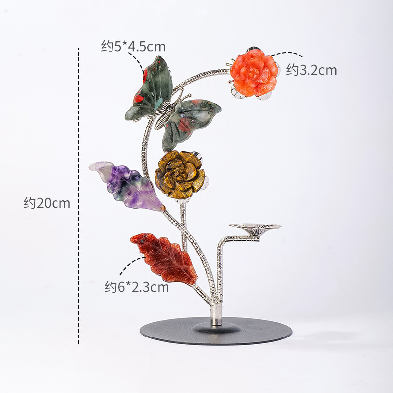 天然水晶玫瑰花蝴蝶水晶球摆件水晶工艺品球托支架蜡烛支架节日|undefined