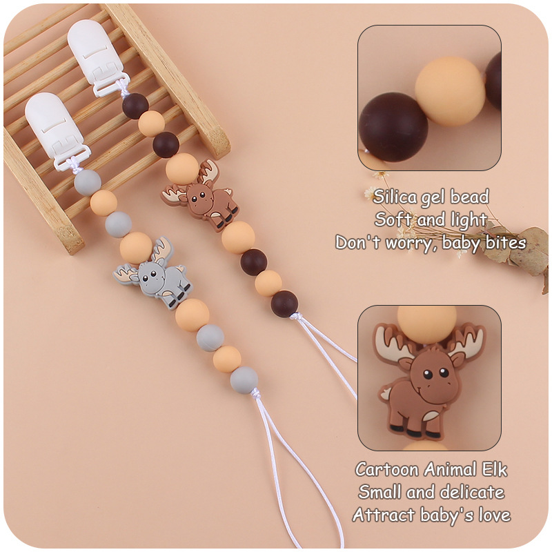 Nuevos suministros para bebés chupete cadena creativa bebé alce de silicona bebé mordedura molar anti-caída de la cadena