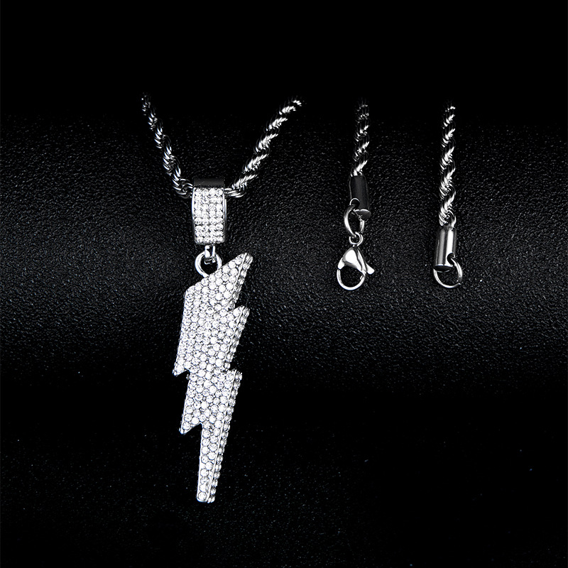 Lightning Pendant Necklace Diamond Hip Hop Style Jewelry_voghion.com