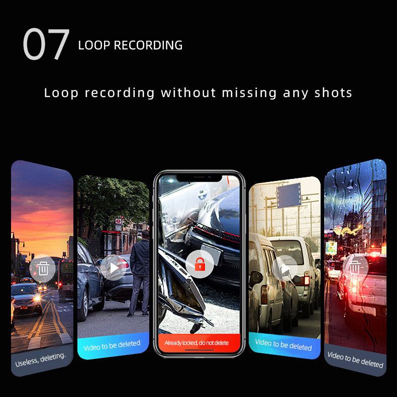 New three-camera dashcam with infrared night vision, WiFi mobile phone connectivity, and panoramic view for trucks and cars