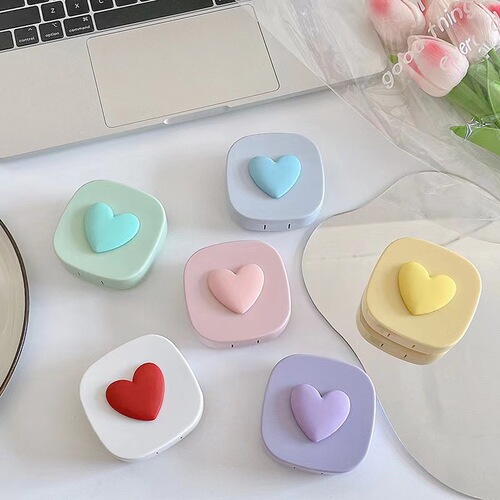 Japanese simple contact lens box INS style girly heart cute contact lens box loving portable care companion box