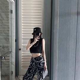 高品质~小香正确原2026新款韩系气质图案印花夏季凉凉阔腿裤