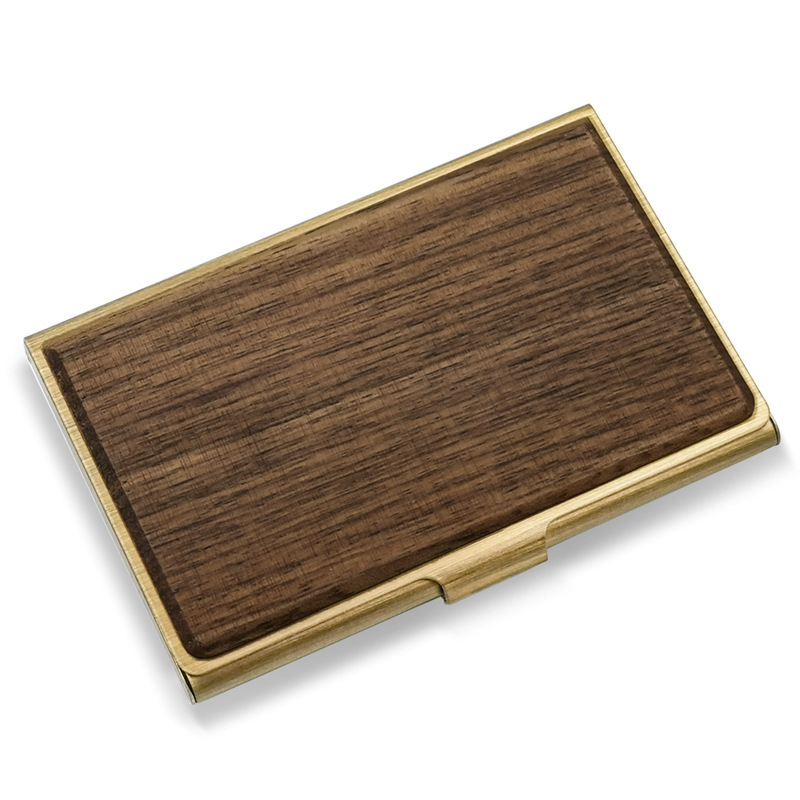 Double-sided solid wood plate stainless steel metal plating business card case wood grain business card holder mahogany card holder business gift Double-sided solid wood plate stainless steel metal plating business card case wood grain business card holder mahogany card holder business gift
