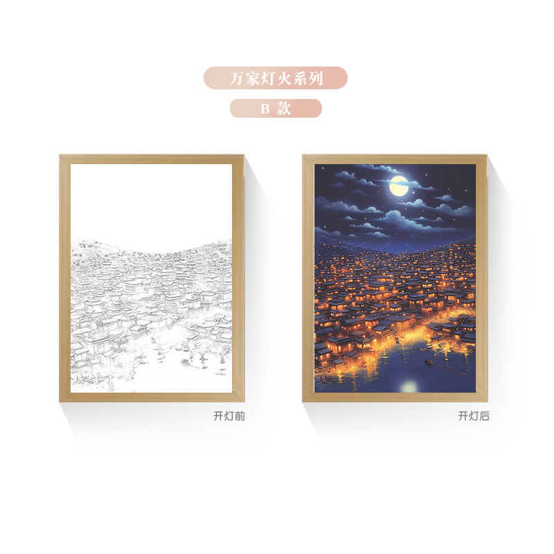 Tres colores TikTok popular pintura ligera de dibujos animados dormitorio noche pintura luminosa marco de fotos de madera maciza creativo bricolaje fabricante