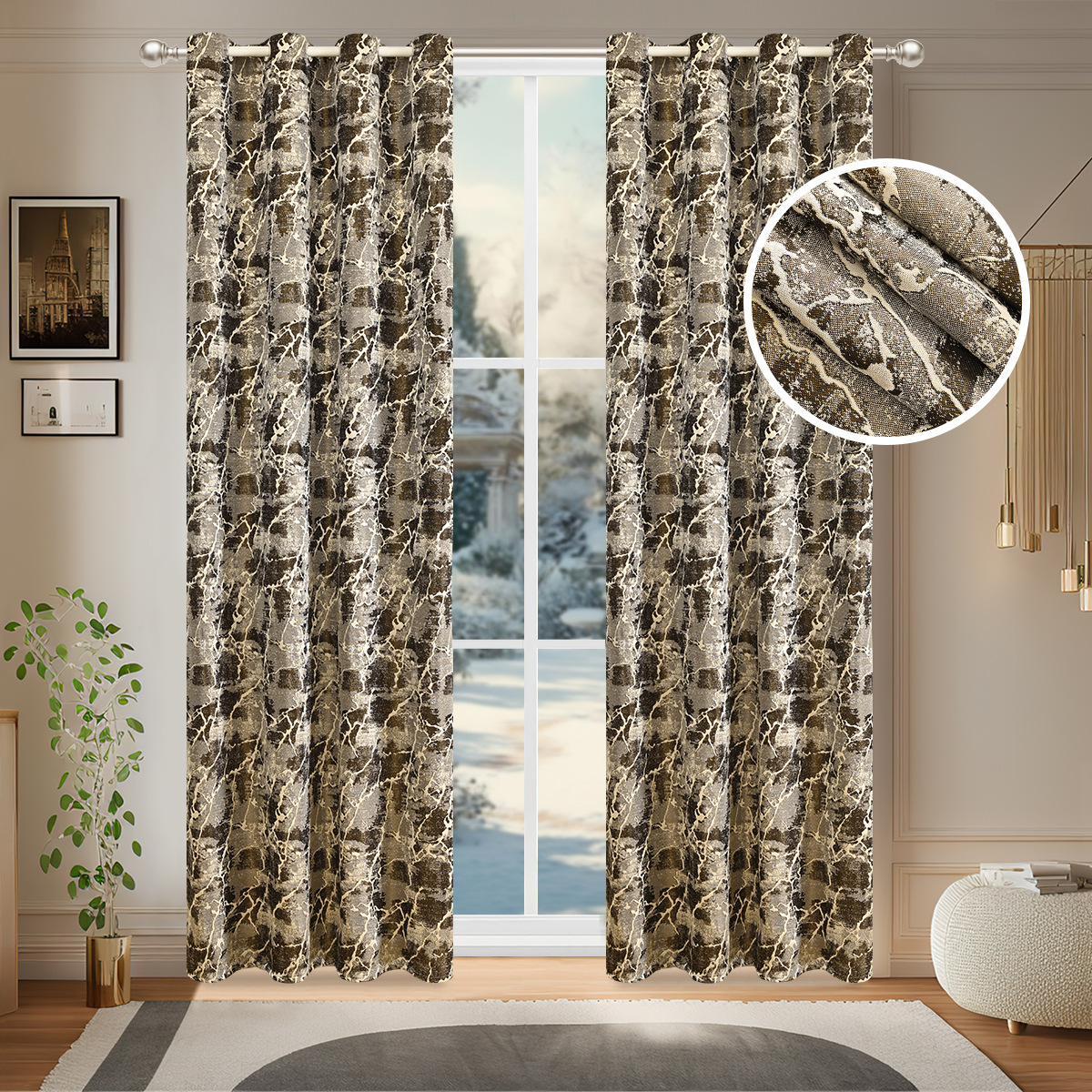 Nuevo Jacquard transfronterizo de doble color de mármol cortina de sombra perforación sala de estar dormitorio cortina terminada TEMU