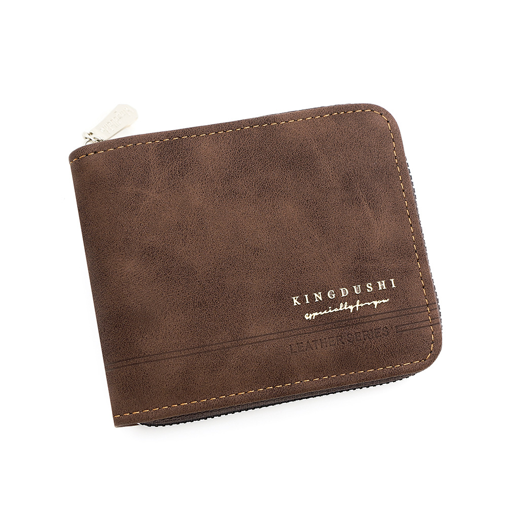 Cartera corta para hombre esmerilada retro europea y americana, bisagra de cadena, monedero triple, posición de tarjeta múltiple, billetera para hombre al por mayor