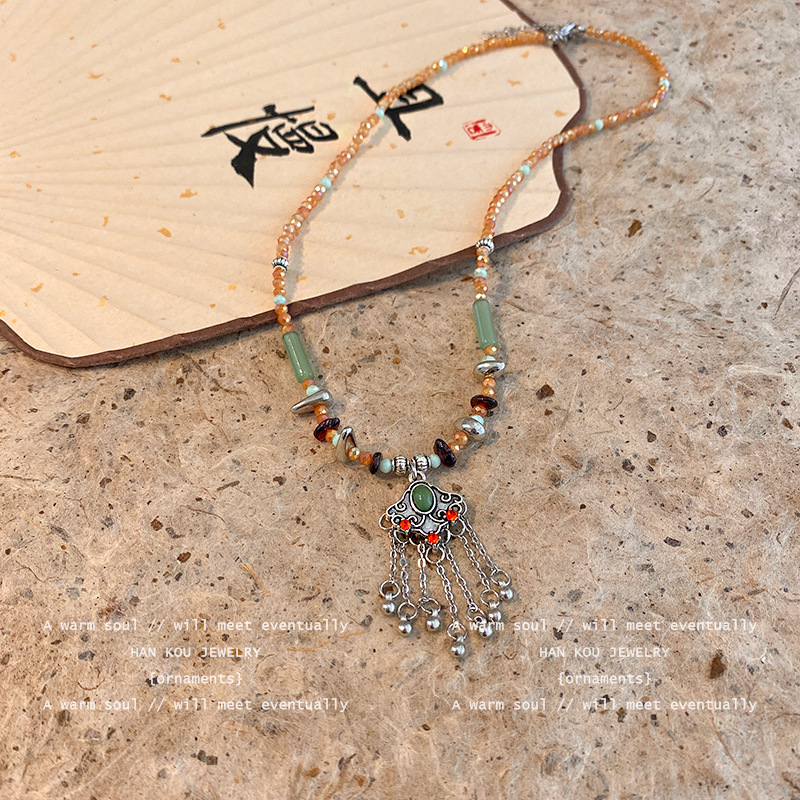 Retro blue pendant with tassels
