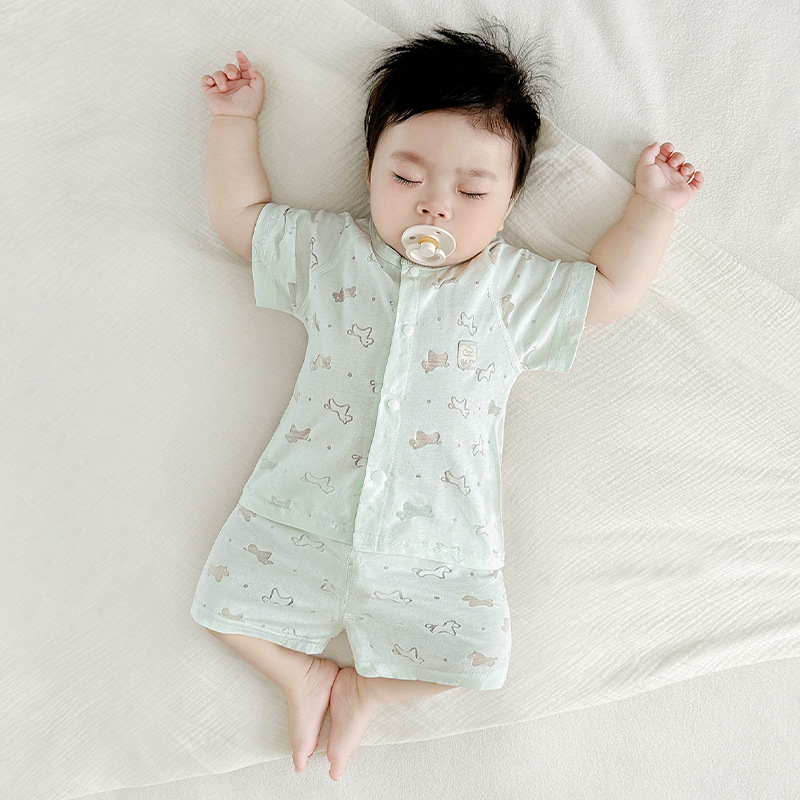 Traje de manga corta para bebé, estilo fino para niños de verano, salida dividida, niños y niñas, entrepierna abierta, ropa transpirable, ropa de verano para bebés image 11