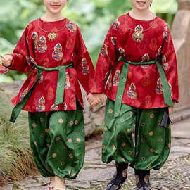 TQ202唐制圆领袍上衣裤子套装纸样儿童两件套服装打板图