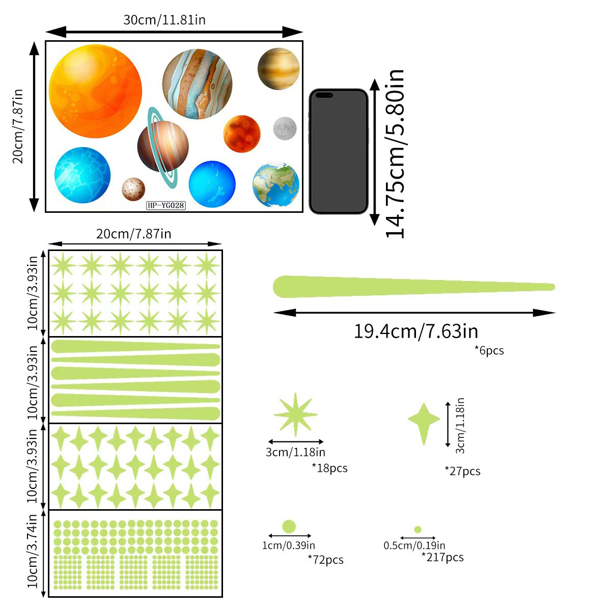 9개의 행성 + 도트별 등 -YG028 (완전한 세트)