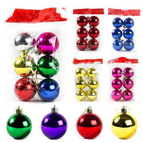 Christmas decoration 3/4/5/6/8cm electroplated plastic glossy colored Christmas balls Christmas tree decoration hooks
