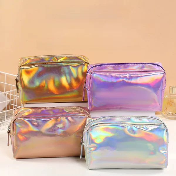 New solid color laser cosmetic bag ins style portable travel wash storage bag makeup activities gift bag wholesale
