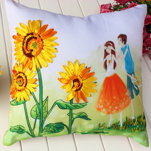Oujin fábrica cinta de seda bordado almohada cojín cubierta sala de estar dormitorio flor tridimensional hecho a mano DIY punto de cruz entrega de una sola pieza