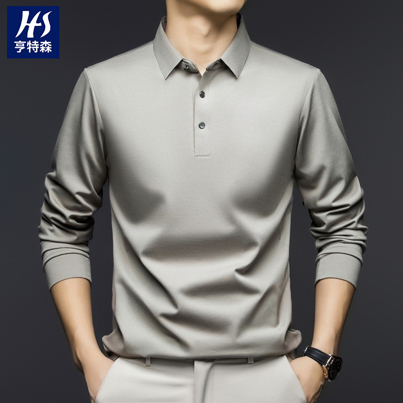 Traceless 225g long sleeve polo shirt men's 2025 spring new middle-aged high elastic lapel business casual men's t-shirt Traceless 225g long sleeve polo shirt men's 2025 spring new middle-aged high elastic lapel business casual men's t-shirt