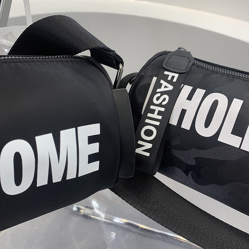 乔戈夏季新款圆筒包女ins超火斜挎休闲包 宽肩带大字母圆筒单肩包