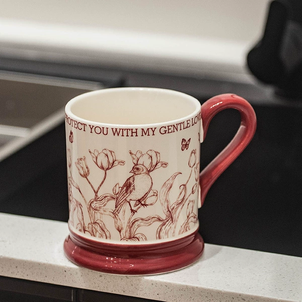 SYJ flower and bird mug (red)