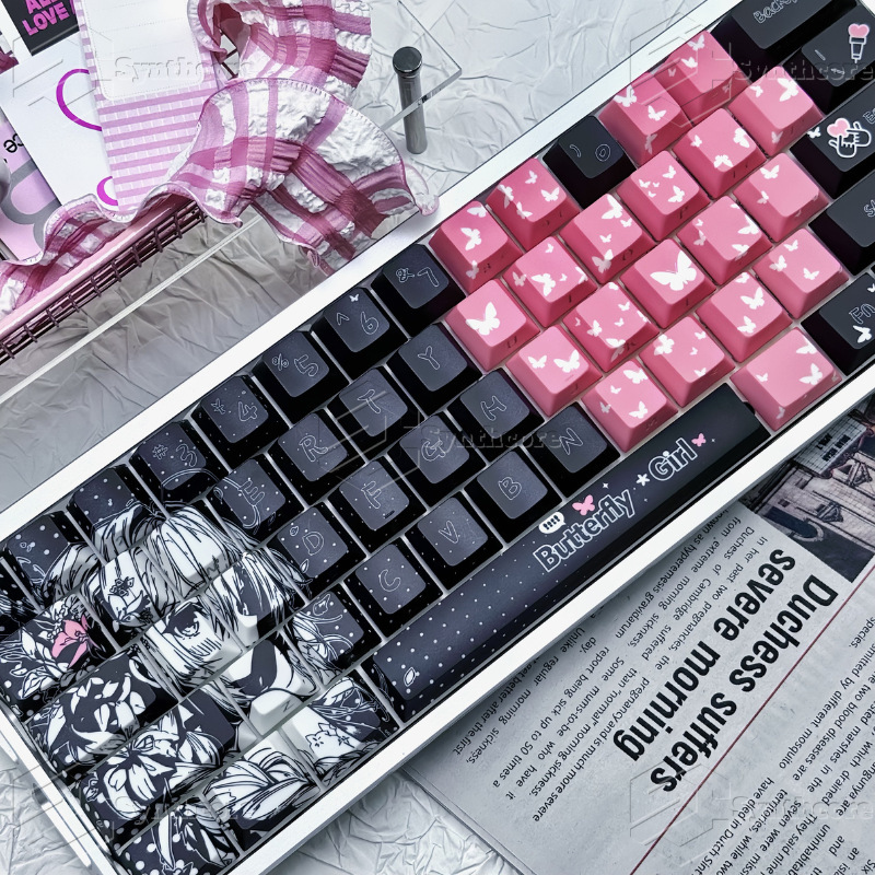 Butterfly Girl High-Transparency Keycap Pbt Material Fog Transparency Supports Wooting Ez63Made68 Hero68Nd63