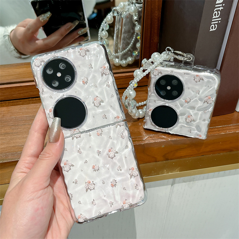 Capa para celular Huawei Pocket 2, dobrável com textura ondulada, resistente a quedas, estampa de rosas em tela cheia, design simples para mulheres._voghion.com