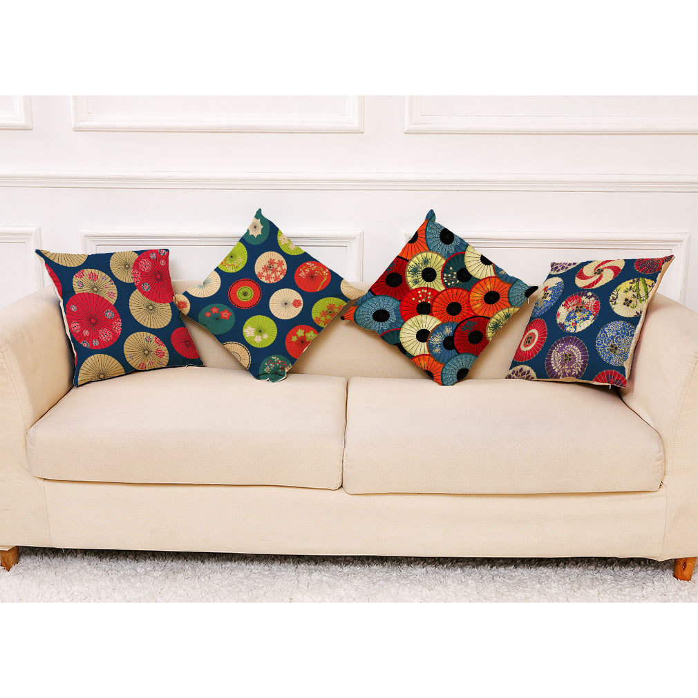 亚马逊 新款艺术花伞棉麻抱枕套 汽车靠垫办公室午睡抱枕厂家直销