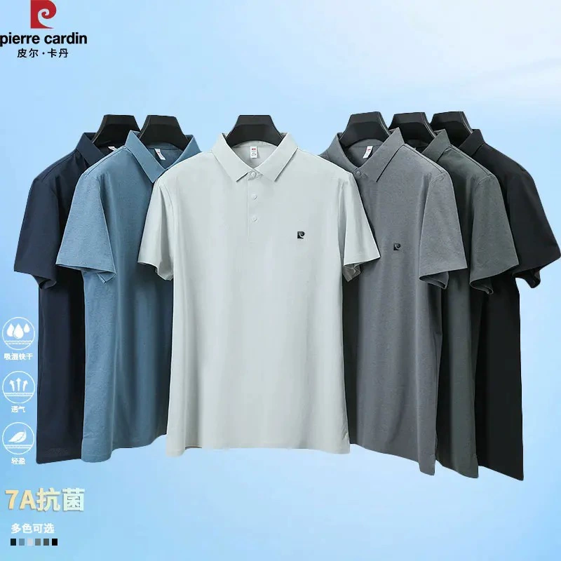 Pilkatan 2025 новый мужской тутовый шелк с короткими рукавами футболка летняя тонкая с лацканом сплошной цвет рубашка POLO