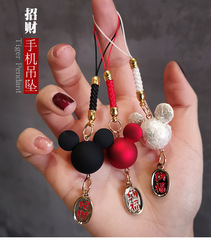 Mobile phone lanyard short pendant cute Mickey pendant to attract wealth and fortune tag national style Chinese knot pendant woven hanging