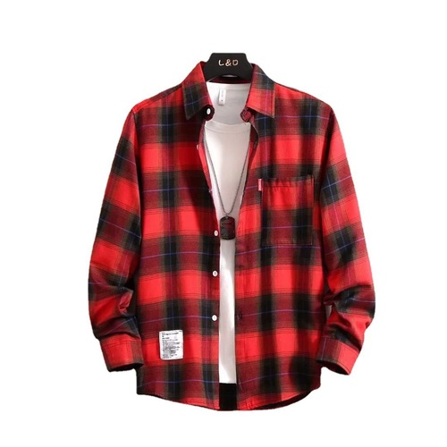 Men's checkered long-sleeved shirt for spring and autumn, loose student-style jacket, Hong Kong-style Korean fashion casual shirt