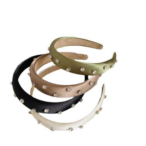 Korean style simple satin nail diamond wide-brimmed sponge headband, high-end high-head headband, elegant face wash and hair hole hair accessory