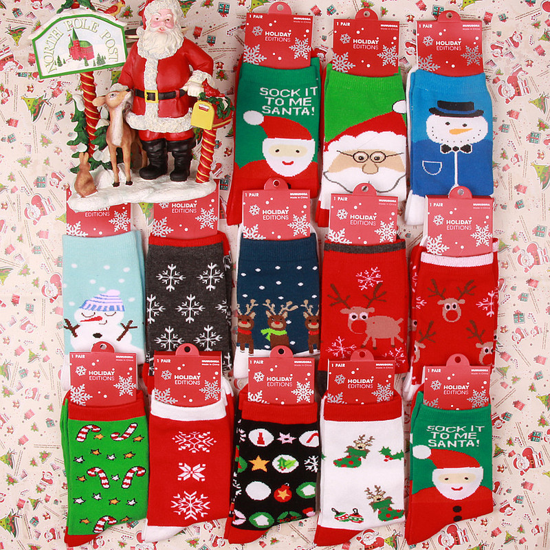Cross-Border Christmas Socks, Mid-Calf Socks for Women, Elderly Men, Cotton Socks, Santa Claus Elk Stockings, Direct Supply from the Manufacturer