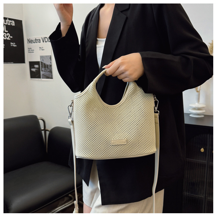 Korean style laid-back and relaxed tote bag 2025 new summer versatile woven and pieced large-capacity single-shoulder bag undefined