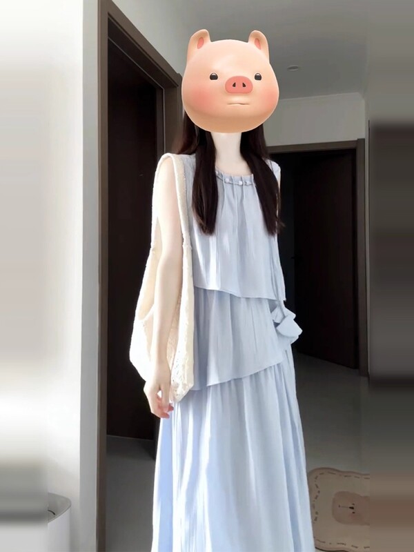 巨好看小个子蓝色连衣裙女夏季2025新款海边度假穿搭无袖背心长裙|undefined