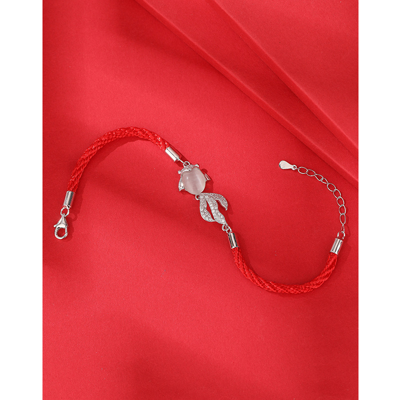 Opal koi pulsera femenina de plata esterlina 925 tejida cuerda roja nicho pulsera para novia regalo de Año Nuevo