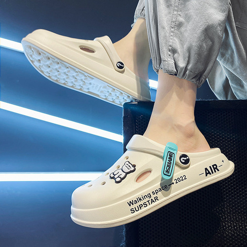 Step-on Sensation Men's Summer Holes Shoes Breathable Outdoor Wear Thick Sole Anti-slip Perforated Hiking Beach Casual Slippers