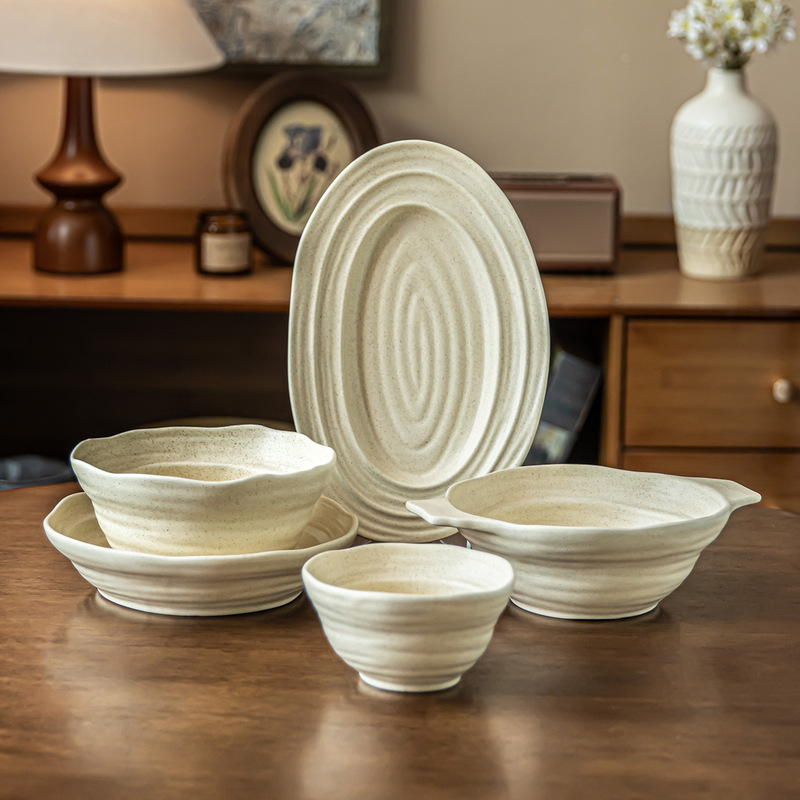 High-End Bowl and Plate Set, Japanese-Style Ceramic Tableware, Household Bowls, Soup Bowls, Niche Irregular-Shaped Plates, Dish Plates, Restaurant Wholesale High-End Bowl and Plate Set, Japanese-Style Ceramic Tableware, Household Bowls, Soup Bowls, Niche Irregular-Shaped Plates, Dish Plates, Restaurant Wholesale