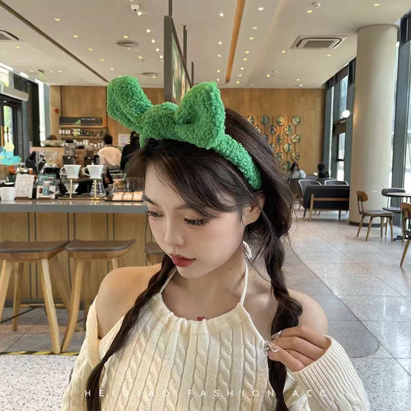 Arco de felpa diadema linda mujer lavado de cara maquillaje cabello presionando hacia fuera diadema estilo coreano Internet celebridad todo partido diadema tocado