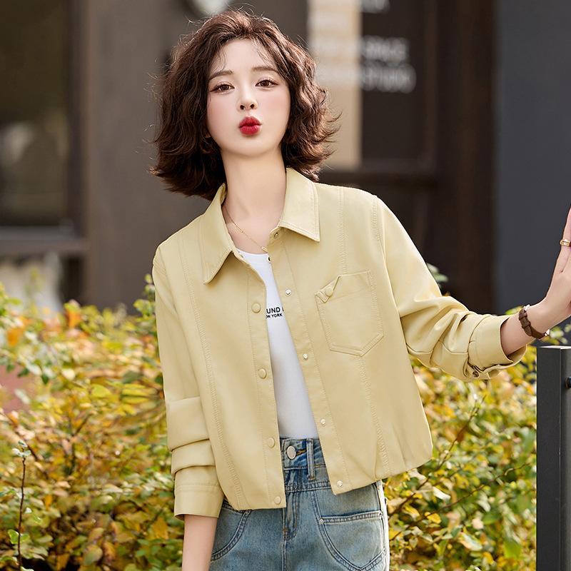 High-End Sheepskin Leather Jacket for Women 2025 New Fashion Stylish Lapel Design for a Taller and Slimmer Look Trendy Biker Jacket
