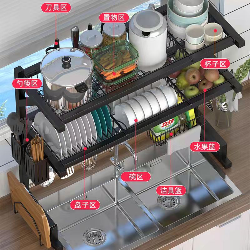 Espesamiento de almacenamiento de cocina fregadero tazón de fuente estante de drenaje Mesa multifuncional estante de almacenamiento de tazón palillos caja de almacenamiento de contenedores