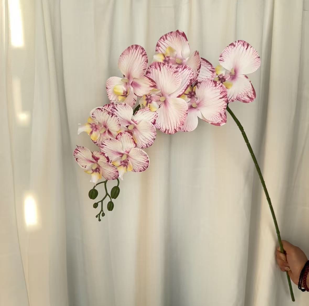 9-cabeza película Phalaenopsis flor artificial salón comedor Mesa alta rama piso decoración flor falsa Boda boda arreglo de flores