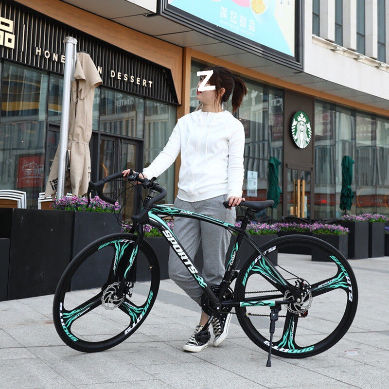 Variable Speed Fixed Gear Bicycle for Men and Women, Road Race Double Disc Brake Bicycle for Adults, Variable Speed Students