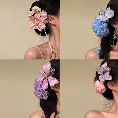 夏季氛围感仿真花朵发夹超仙侧边飘带头饰发饰海边拍照出片神器