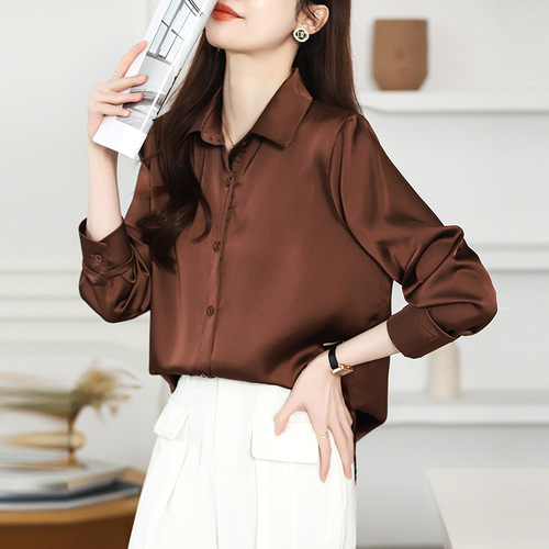 2025 Spring and Autumn New High-end Non-Soled Anti-Wrinkle Satin Shirt Women's French Casual Professional Commuter Shirt