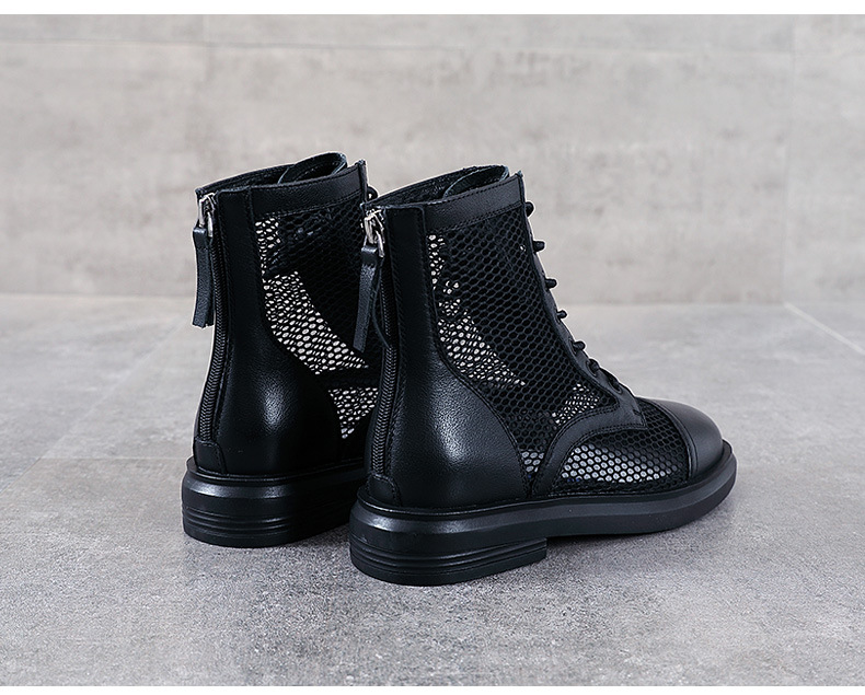 Boot Martin lưới thoáng khí mùa hè cho nữ, da thật phong cách Anh — Màu đen chi tiết 12