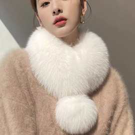 跨境韩版新仿狐狸毛围巾女秋冬百搭短款大毛球皮磁铁吸扣毛毛围脖