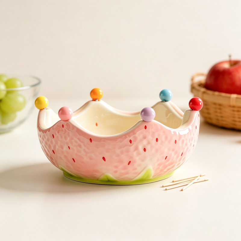 Creative Strawberry Fruit Bowl with Fork Set for Home Living Room Coffee Table Restaurant Fruit Plate Salad Bowl Ceramic Bowl Creative Strawberry Fruit Bowl with Fork Set for Home Living Room Coffee Table Restaurant Fruit Plate Salad Bowl Ceramic Bowl