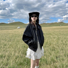 黑色复古皮衣外套女2025春秋新款设计感今年流行机车夹克上衣