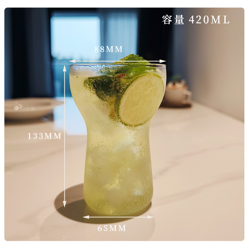 Tazas de vidrio de alto silicio de borosilicato de hielo taza de café americana bebida fría taza de bebida fría transparente taza de jugo de burbujas de boca ancha taza al por mayor