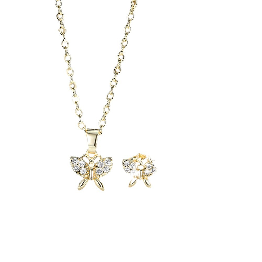 Nicho de moda mariposa conjunto de joyería para mujeres 14K oro zircon colgante mariposa pendientes venta caliente transfronteriza