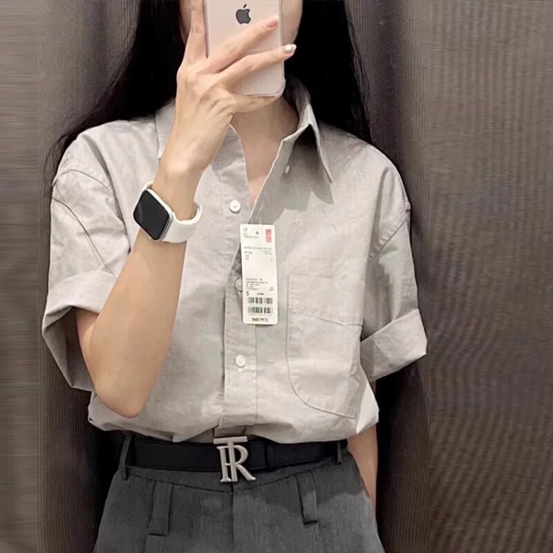 グリーンコットンとリネンの女性用ショルダー半袖シャツ、夏用の薄手で高級感のある超見栄えの良いリネンシャツ、ポロカラートップ|undefined