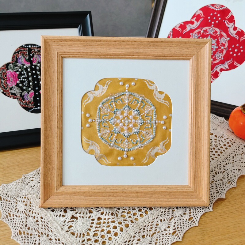 New Chinese Style Handmade DIY Creative Photo Frame Table High-End Cardboard Picture Frame Empty Frame Song Brocade Framed Pearl Auspicious Clouds