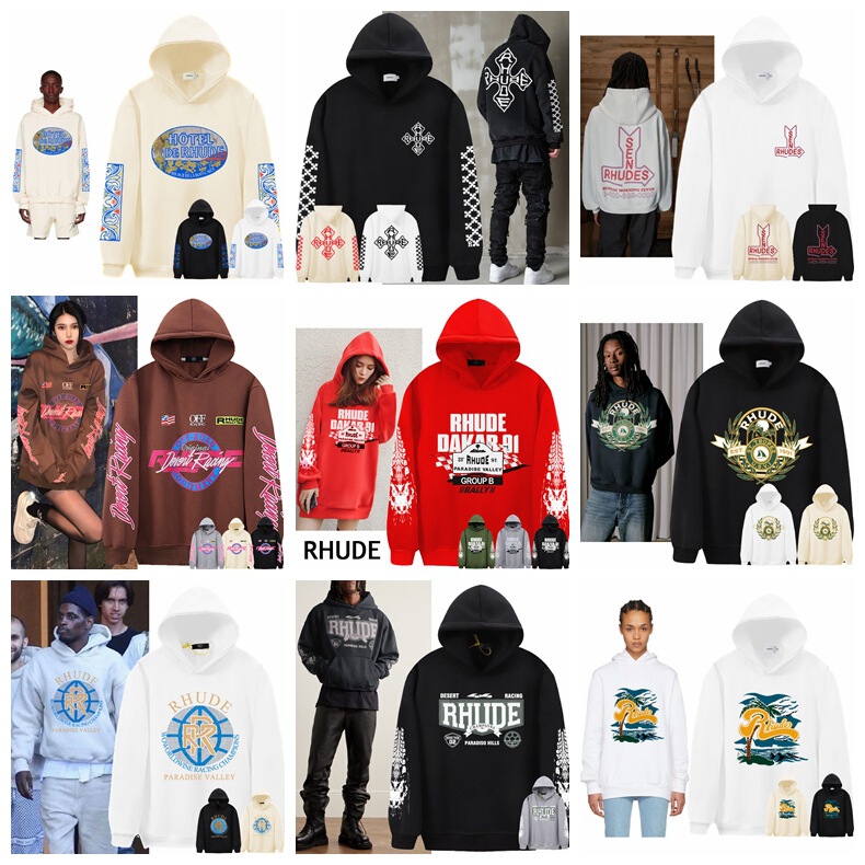 American Niche Trendy Brand Rhude Hooded Sweatshirt Men's Couple Street Ins Autumn and Winter RH Pullover Coat Women